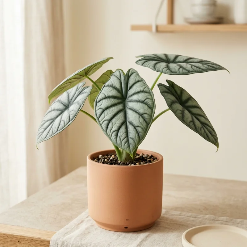 Alocasia baginda — Alokazja Silver Dragon (Srebrny smok)